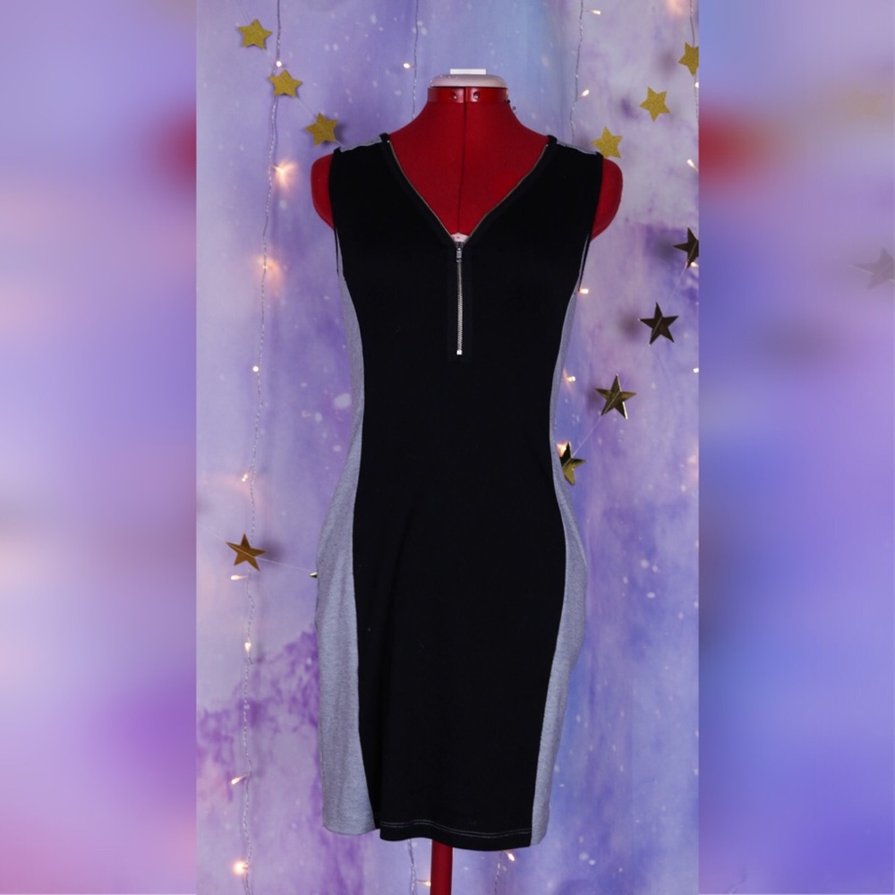 Black and grey blocked color body con dress